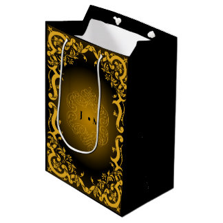 Schwarz und Gold mit dekorativen Elementen Mittlere Geschenktüte