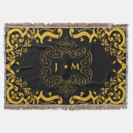 Schwarz und Gold mit Initialen Decke