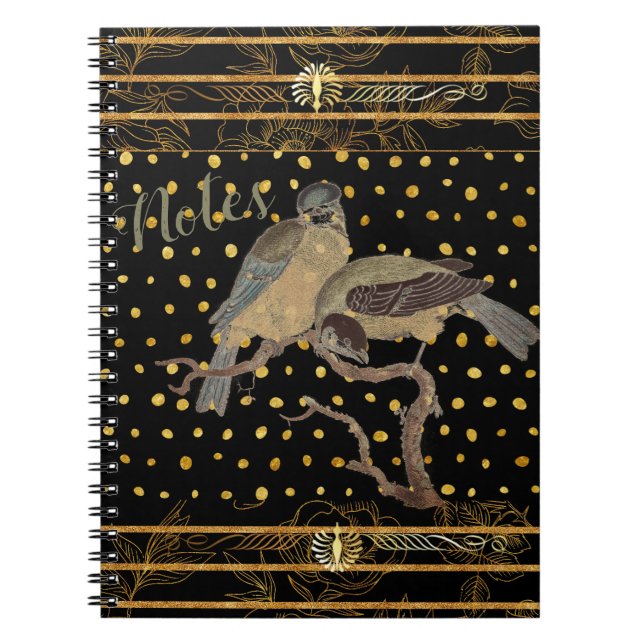 Schwarz und Gold mit Vogel Notizblock (Vorderseite)