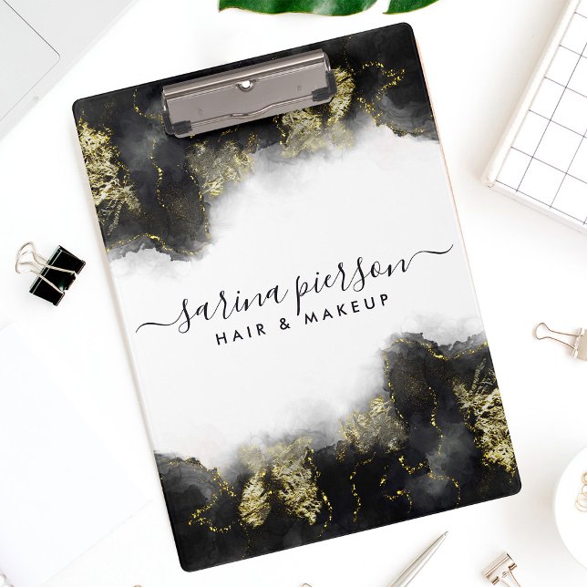 Schwarz und Gold Moderne Kunst Flüssige Wasserfarb Klemmbrett (Von Creator hochgeladen)