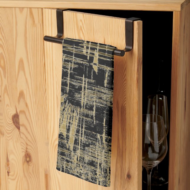 Schwarz und Gold Moderne Kunst Geschirrtuch (Drittel gefaltet)