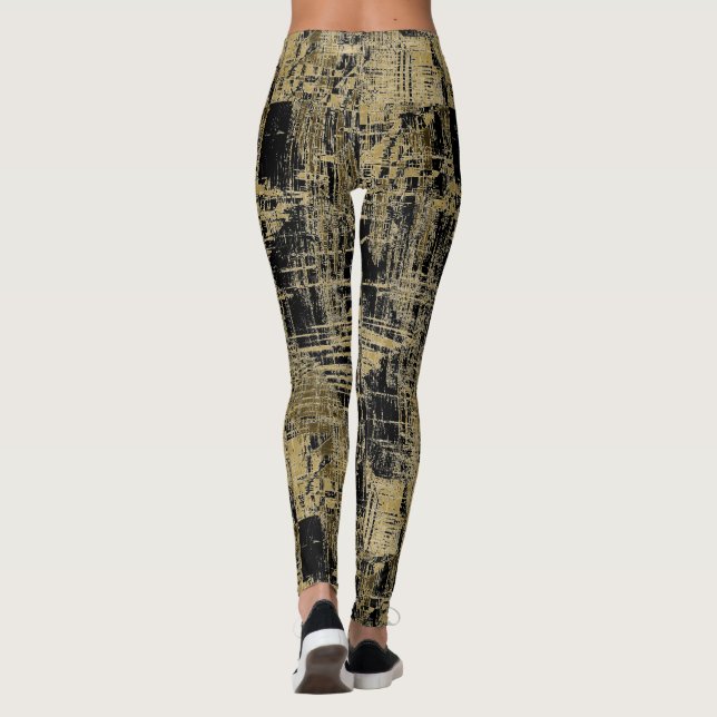 Schwarz und Gold Moderne Kunst Leggings (Rückseite)