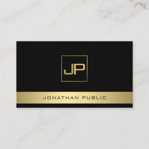 Schwarz und Gold moderne Monogramm-Eleganvorlage Visitenkarte