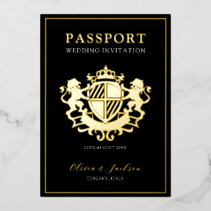Schwarz und Gold - Moderne Passport-Hochzeitseinla Folieneinladung