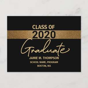 Schwarz und Gold Moderne Personalisierte Graduiert Ankündigungspostkarte
