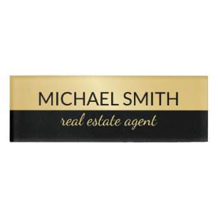 Schwarz und Gold Modernes Berufliches Personalisie Namenschild