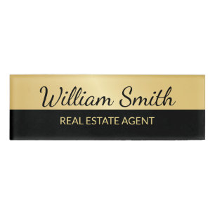 Schwarz und Gold Modernes Berufliches Personalisie Namenschild
