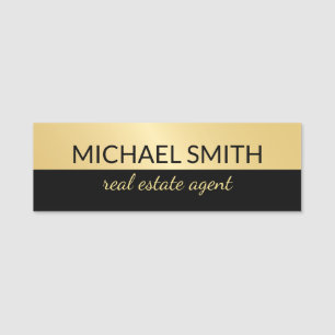 Schwarz und Gold Modernes Berufliches Personalisie Namensschild