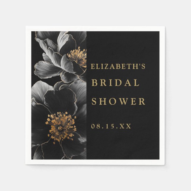 Schwarz und Gold Modernes Brautparty Napkins Serviette (Vorderseite)