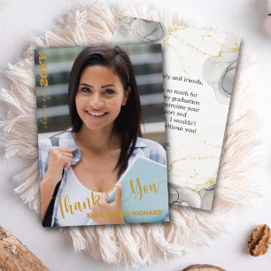 Schwarz und Gold Modernes Foto Script Graduate Dankeskarte