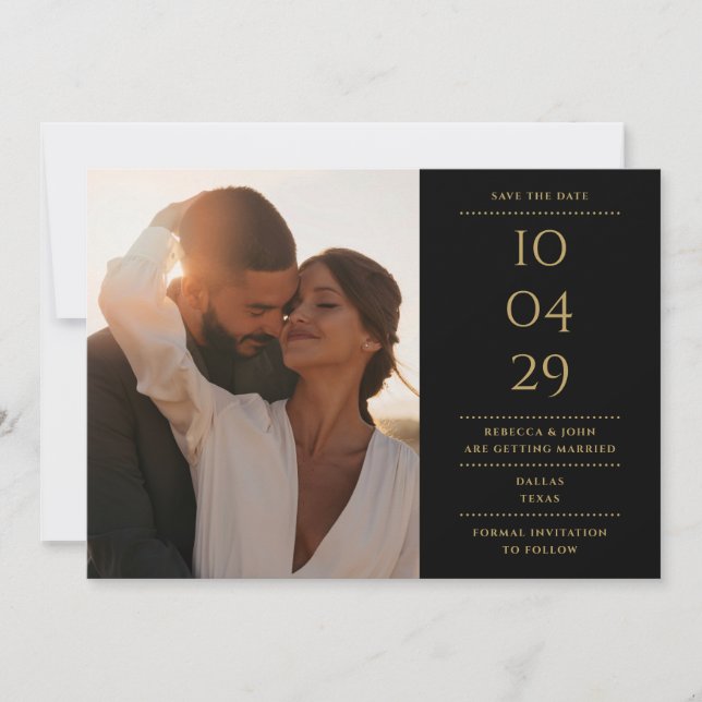 Schwarz und Gold Modernes Minimalistisches Hochzei Save The Date (Vorderseite)