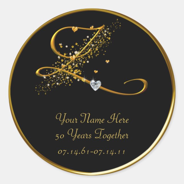 Schwarz und Gold Monogram Aufkleber zum 50. Jahres (Vorderseite)