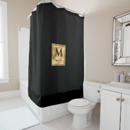 Schwarz und Gold Monogram Elegant Luxury Duschvorhang