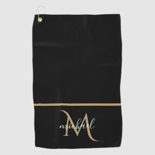 Schwarz und Gold Monogram Elegant Luxury Golfhandtuch