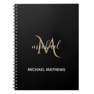 Schwarz und Gold Monogram Elegant Luxury Notebook Notizblock