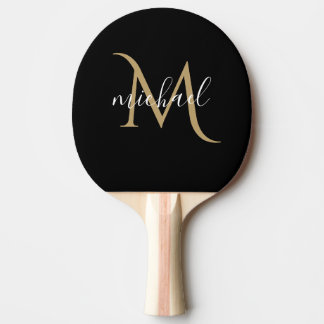 Schwarz und Gold Monogram Elegant Luxury Tischtennis Schläger