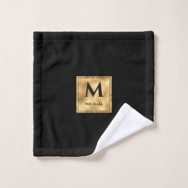Schwarz und Gold Monogram Elegant Luxury Waschlappen