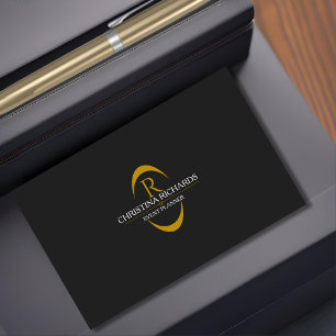 Schwarz und Gold Monogram Moderne Elegant Visitenkarte