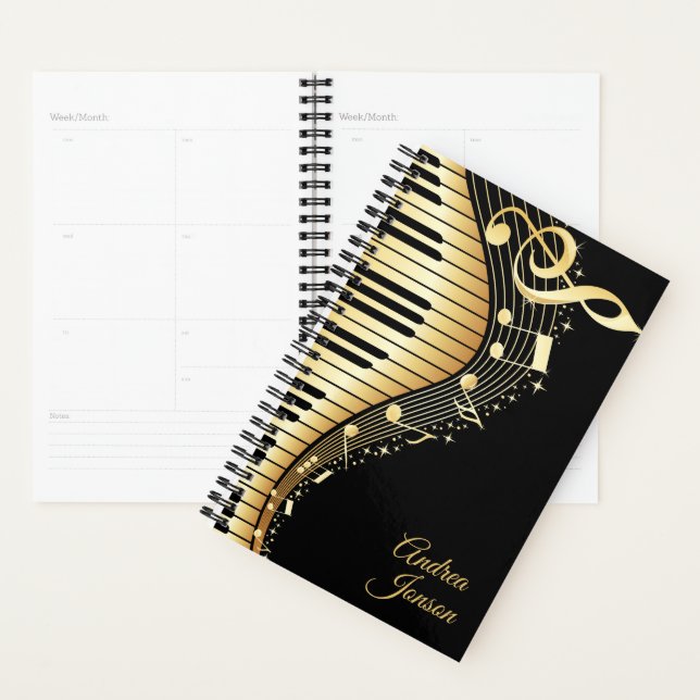 Schwarz- und Gold-Musiknoten-Design Planer (Anzeige)