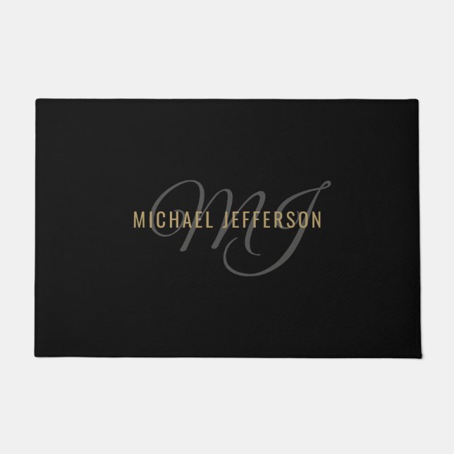  Schwarz und Gold - Personalisiert Fußmatte (Vorderseite)