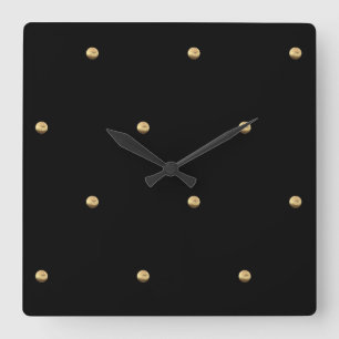 Schwarz und Gold Polka Dots Muster Minimalistisch Quadratische Wanduhr
