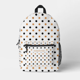 Schwarz und Gold Polka Punkte in einem weißen Hint Bedruckter Rucksack