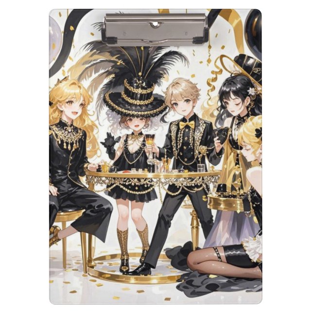 Schwarz und Gold, Rich Luxus, Moulin Rouge Stil Klemmbrett (Vorderseite)