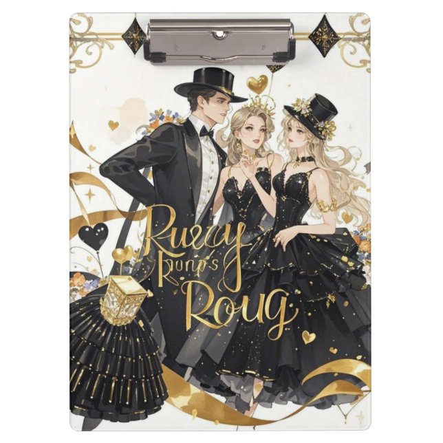 Schwarz und Gold, Rich Luxus, Moulin Rouge Stil Klemmbrett (Vorderseite)