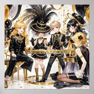 Schwarz und Gold, Rich Luxus, Moulin Rouge Stil Poster