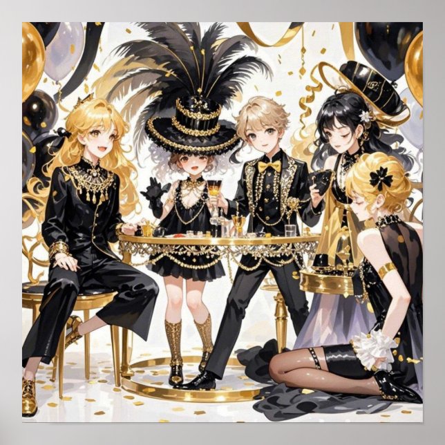 Schwarz und Gold, Rich Luxus, Moulin Rouge Stil Poster (Vorne)