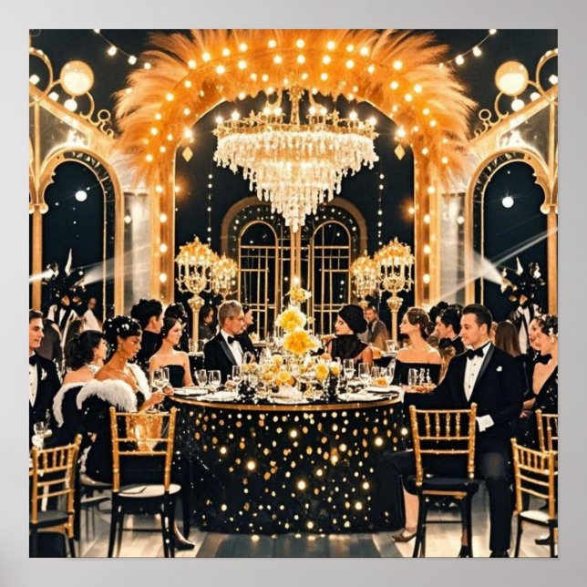 Schwarz und Gold, Rich Luxus, Moulin Rouge Stil Poster (Vorne)