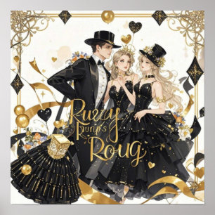 Schwarz und Gold, Rich Luxus, Moulin Rouge Stil Poster