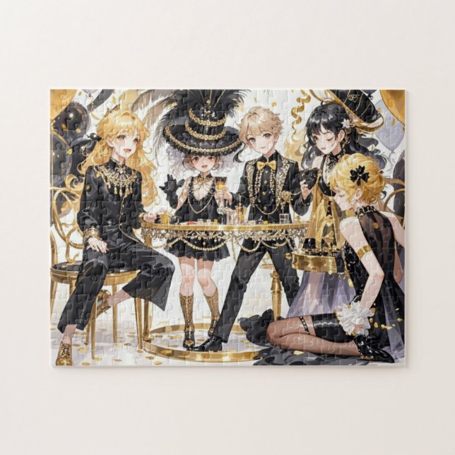 Schwarz und Gold, Rich Luxus, Moulin Rouge Stil Puzzle (Horizontal)