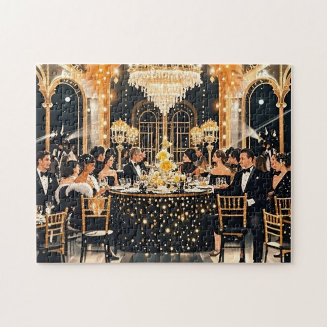 Schwarz und Gold, Rich Luxus, Moulin Rouge Stil Puzzle (Horizontal)