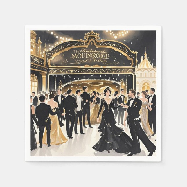 Schwarz und Gold, Rich Luxus, Moulin Rouge Stil Serviette (Vorderseite)