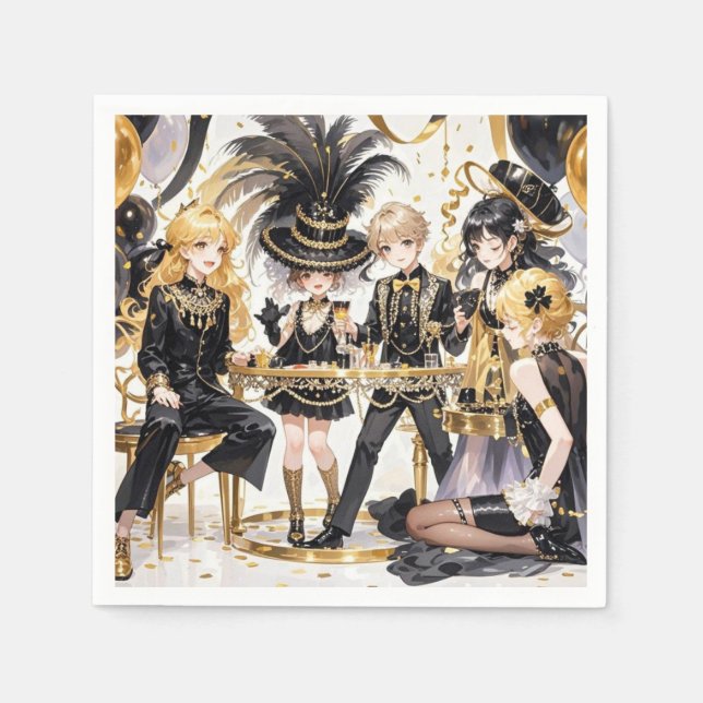 Schwarz und Gold, Rich Luxus, Moulin Rouge Stil Serviette (Vorderseite)