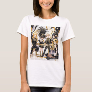 Schwarz und Gold, Rich Luxus, Moulin Rouge Stil T-Shirt