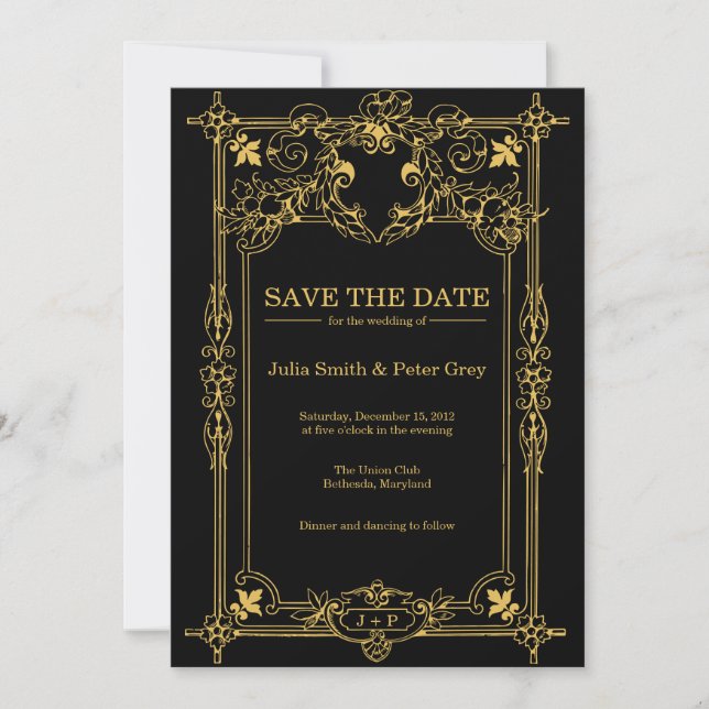 Schwarz und Gold Rustikale Save the Date Einladung (Vorderseite)