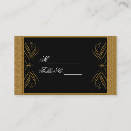 Schwarz und Gold Scroll Akzent Weddinf Platzkarte