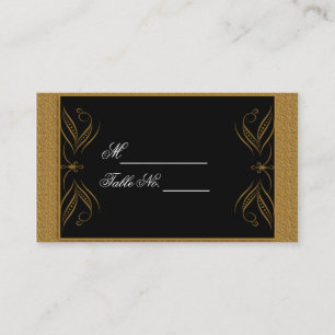 Schwarz und Gold Scroll Akzent Weddinf Platzkarte