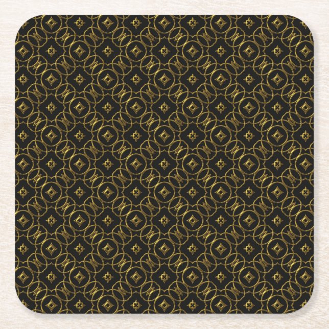 Schwarz und Gold Shiny Geometrisches Muster Elegan Rechteckiger Pappuntersetzer (Vorderseite)