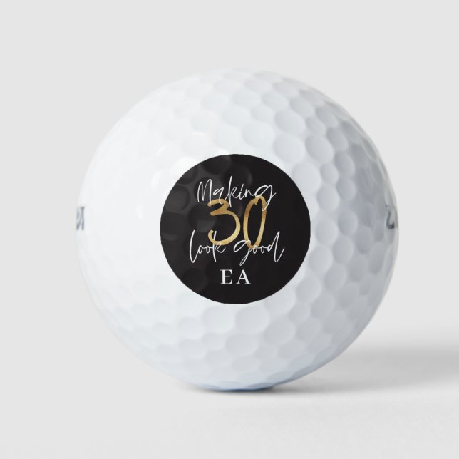 Schwarz und Gold Spaß 30. Geburtstag Golfball (Vorderseite)