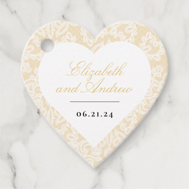 Schwarz und Gold Spitzen Elegantes Script Wedding  Geschenkanhänger (Vorderseite)