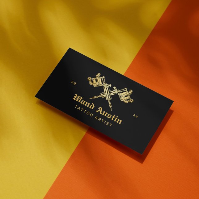 Schwarz und Gold Tattoo Machine Tattoo Artist Visitenkarte (Von Creator hochgeladen)