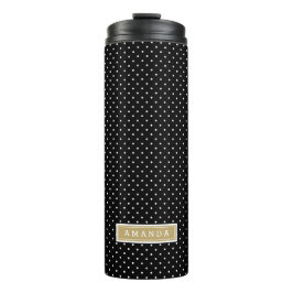 Schwarz und Gold Tiny Dots Monogram Thermosbecher