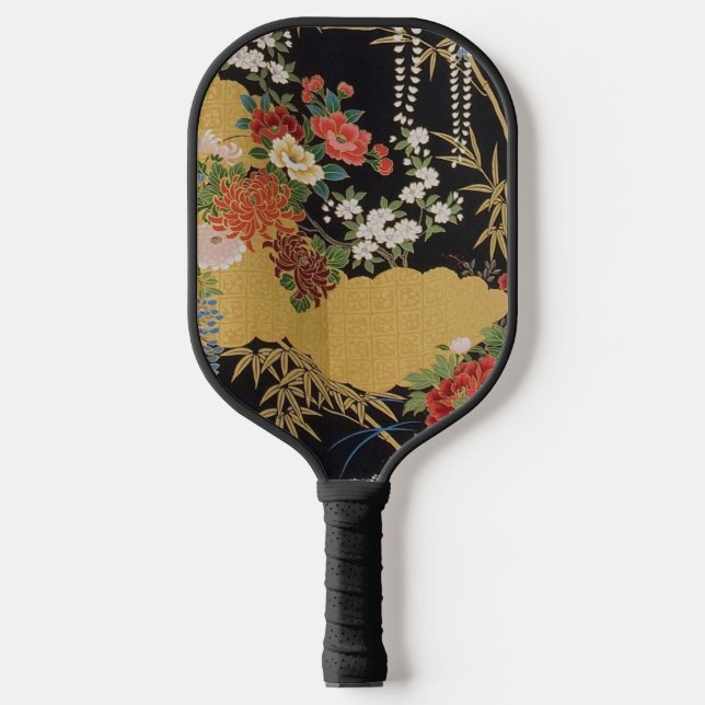 Schwarz und Gold Traditionelle japanische Kimono F Pickleball Schläger (Vorderseite)