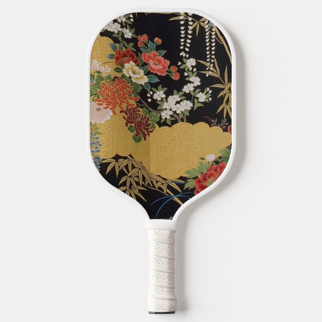 Schwarz und Gold Traditionelle japanische Kimono F Pickleball Schläger (Vorderseite)