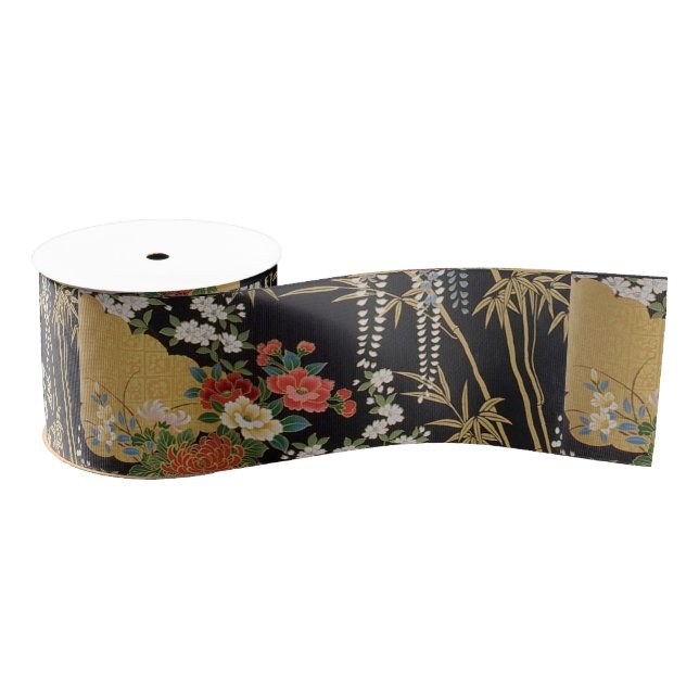 Schwarz und Gold Traditionelle japanische Kimono F Ripsband (Spule)