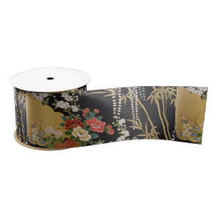 Schwarz und Gold Traditionelle japanische Kimono F Satinband