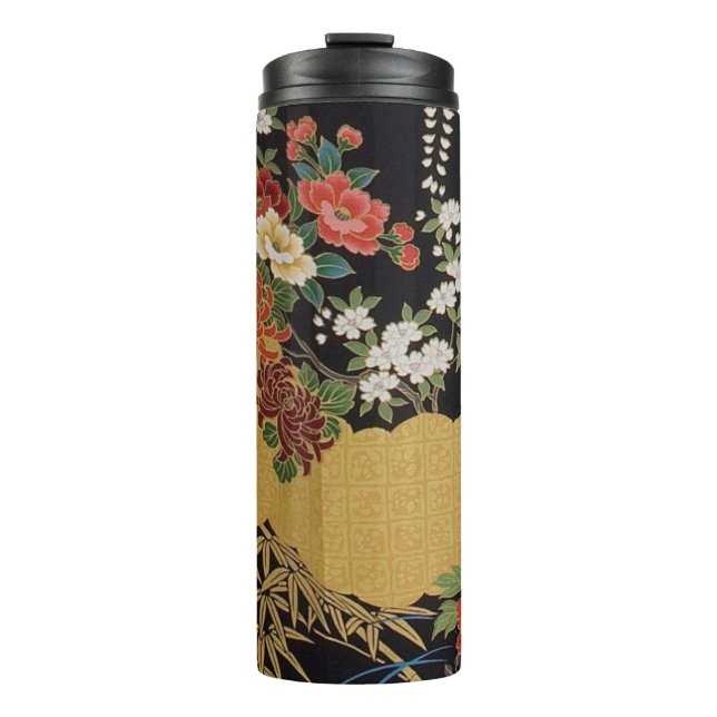 Schwarz und Gold Traditionelle japanische Kimono F Thermosbecher (Vorderseite)